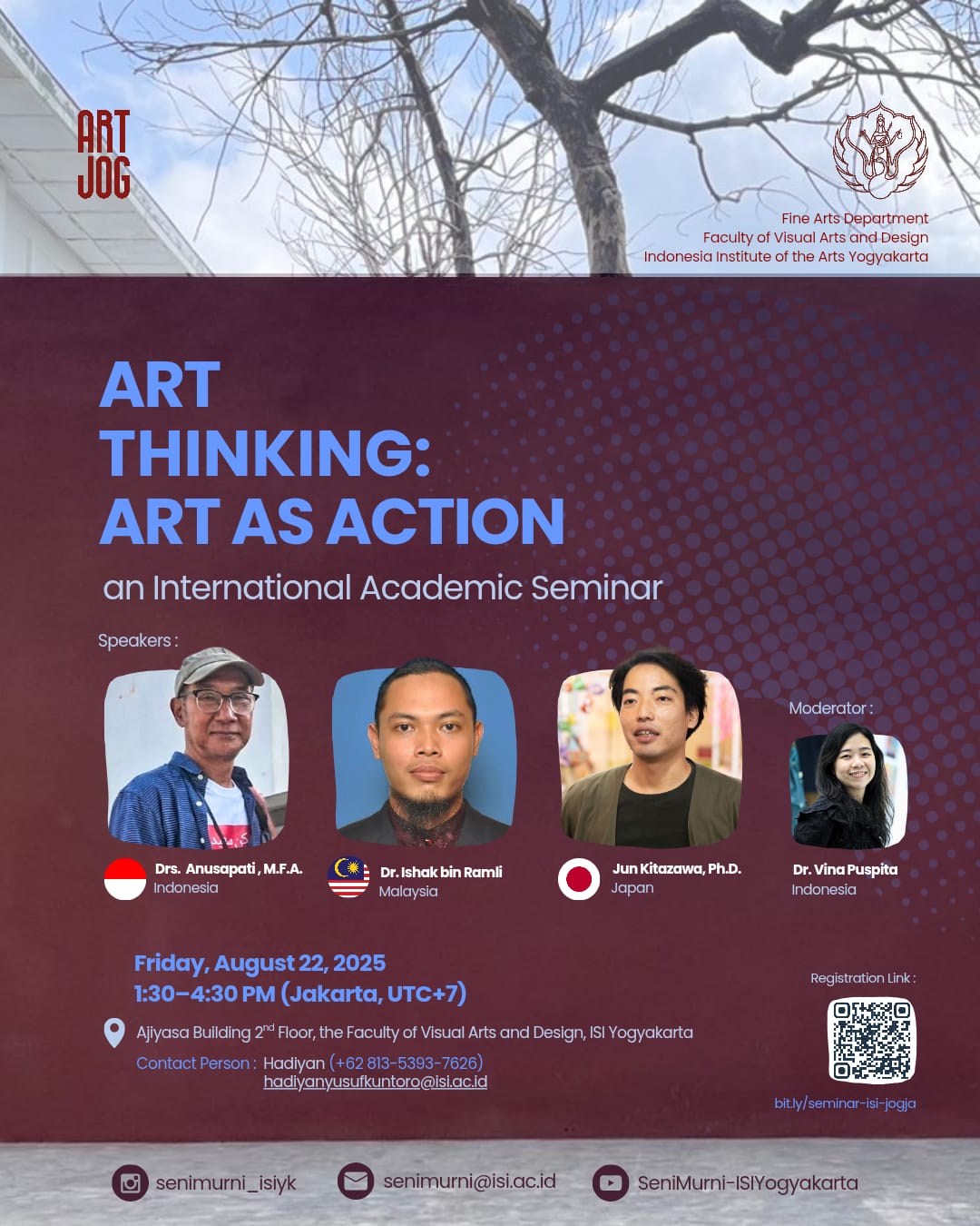 Seminar Akademik Internasional "Art Thinking: Art As Action" 2025, Kerjasama Program Studi Seni Murni dan Art Jog 2025, di Gedung Ajiyasa, FSRD ISI Yogyakarta